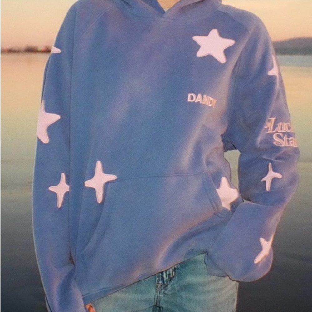 Dandy Blue Hoodie with Pink Stars Accents